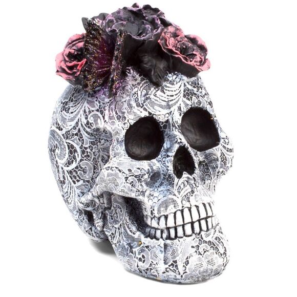 Sugar skull large shelf sitter home decor floral butterfly - Picture 1 of 1